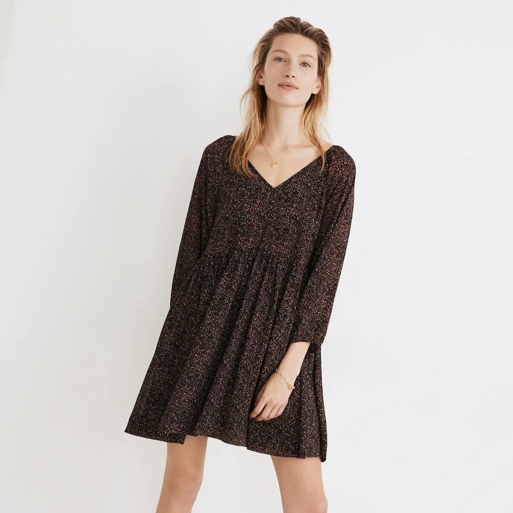 Madewell Crinkle Georgette V-Neck Babydoll Dress in Brushed Texture Large